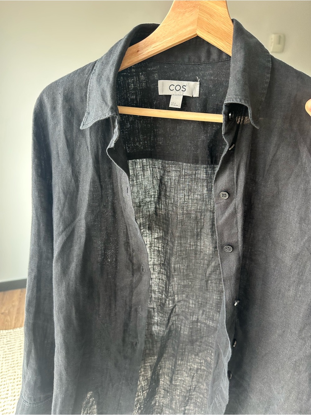 COS Linen Black Oversized Button-Up Shirt - Picture 12 of 15
